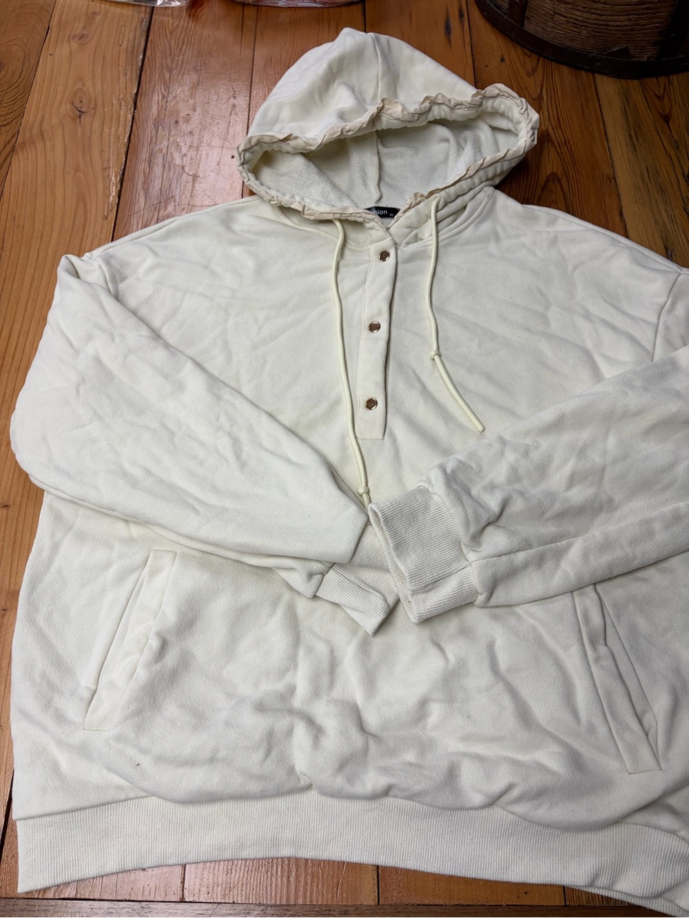 Women's Cream Hooded Henley Sweatshirt